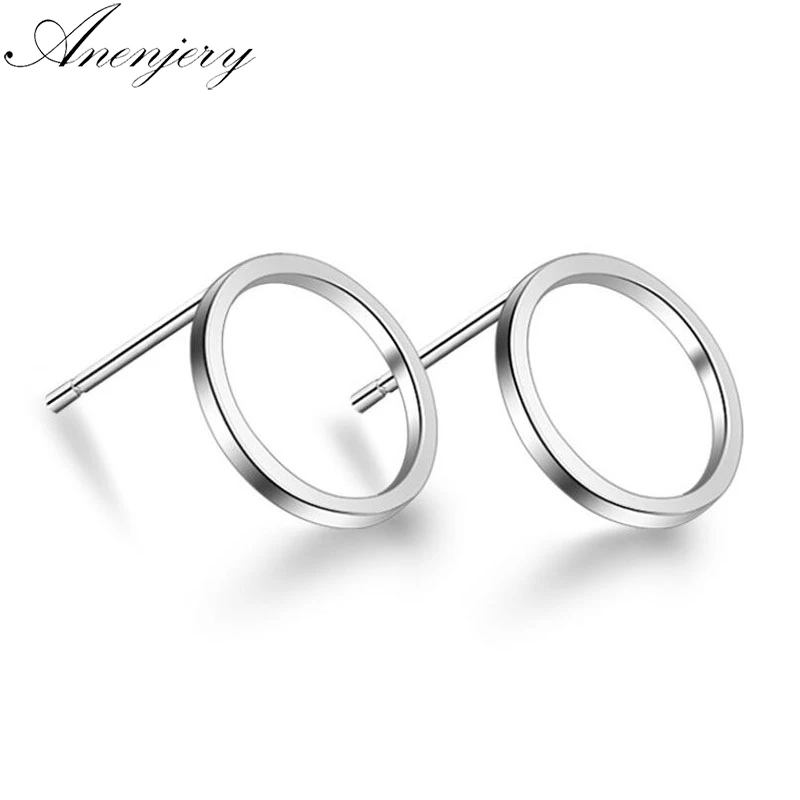 

Evimi 925 Silver Color Simple Geometric Circle Square Triangle Stud Earrings For Women Gift Oorbellen S-E535