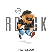 music guitar band rock bear iron on transfers for clothing thermoadhesive patches on clothes flex fusible patch thermal stickers