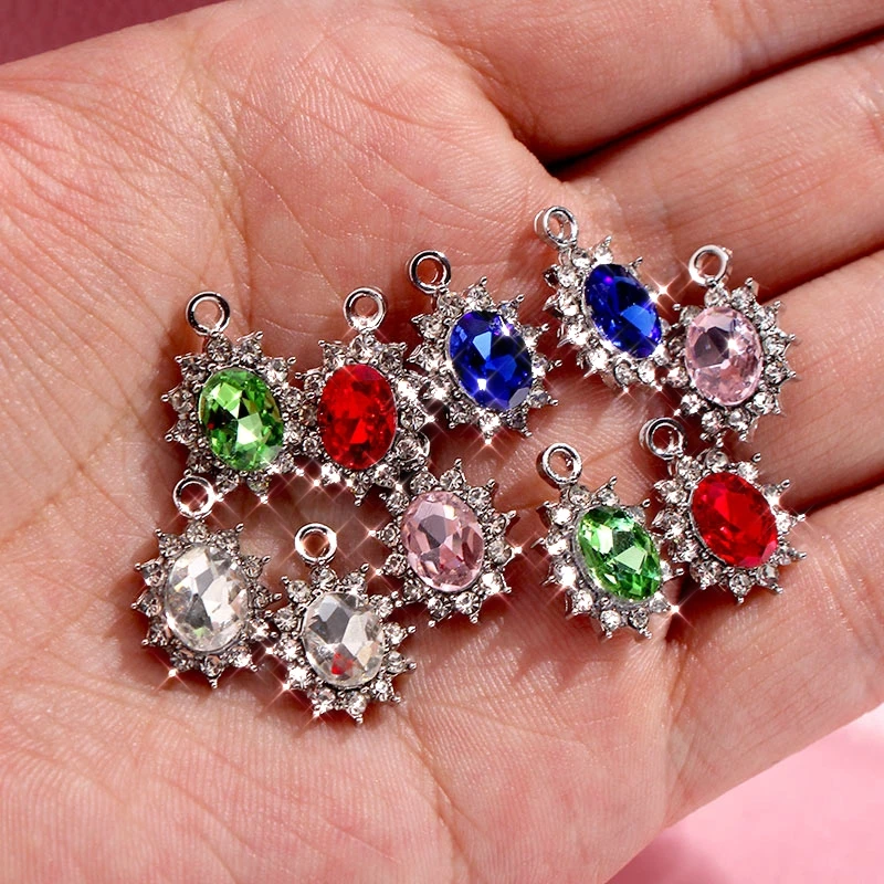 

Exquisite Multicolor Crystal Charms Pendant Oval Shape Shiny Rhinestone Geometry Pendant For Earrings Necklace DIY Accessories