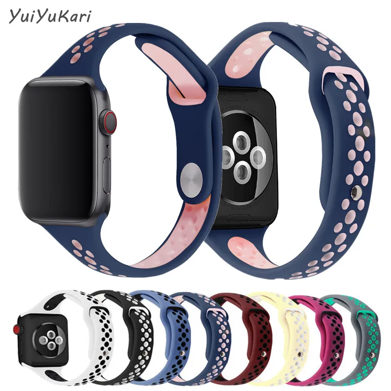 Тонкий ремешок для Apple Watch 5 44 мм 40 iWatch 42 38 дышащий спортивный силиконовый pulseira correa