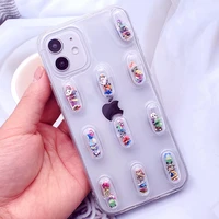 3d kawaii pill capsule cartoon clear phone case for iphone 13 pro max accessories silicone back cover bumper for iphone13 etui