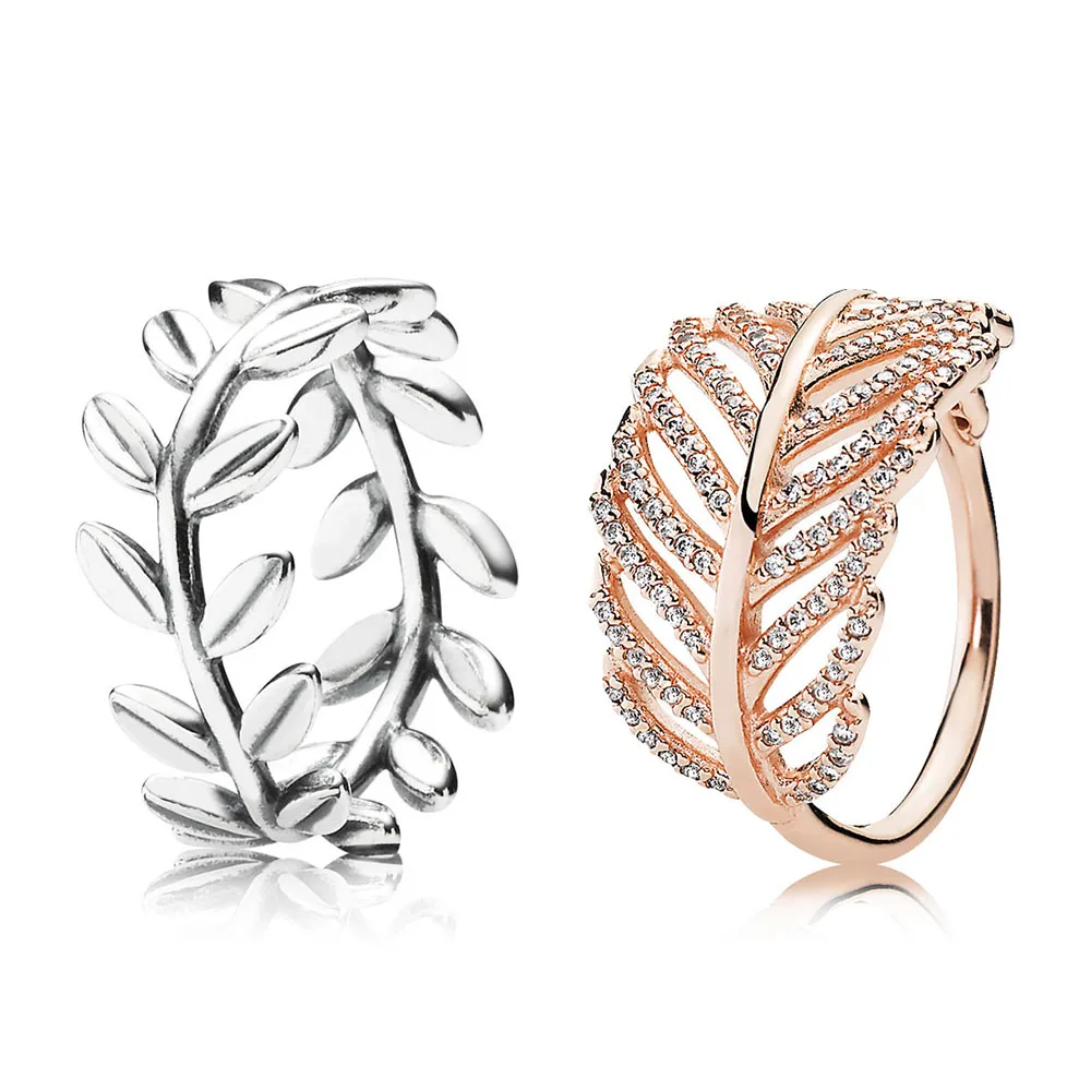 

925 Sterling Silver Ring Charms Diy Leaves Rose Gold 925 Crystal Ring For Women Jewelry