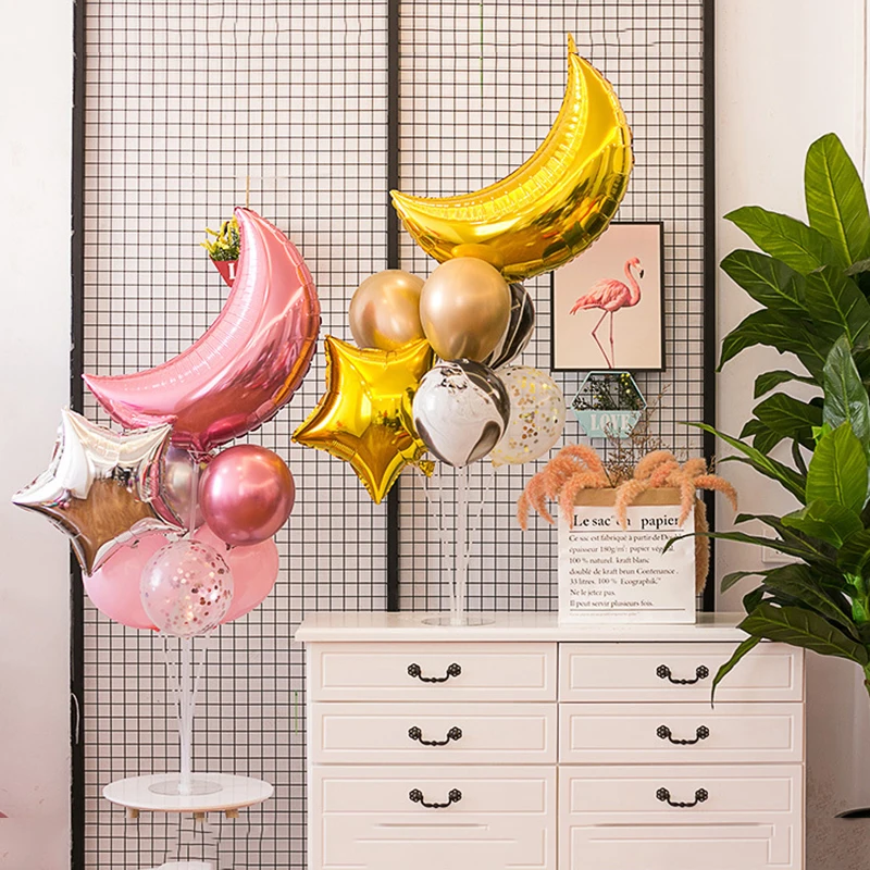 

8pcs Big Moon Star Foil Balloon Set Helium Globos Latex Air Balls Birthday Party Wedding Decorate Confetti Balloons with Holders