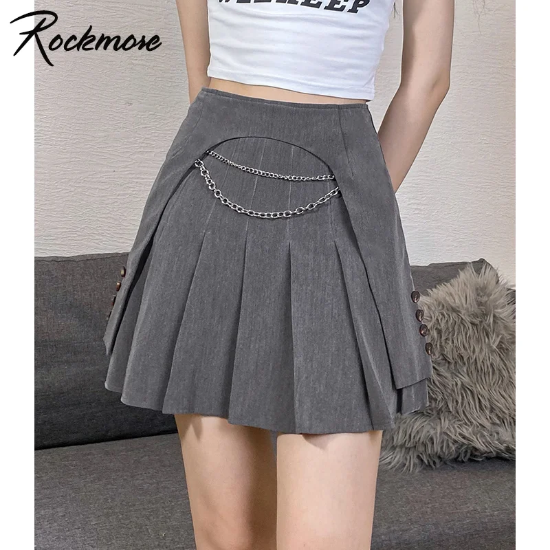 

Rockmore Preppy Style Pleated Skirts Y2K Korean Chain Dance Short Skirt Casulal High Waist A-Line Mini Skirt Women Streetwear
