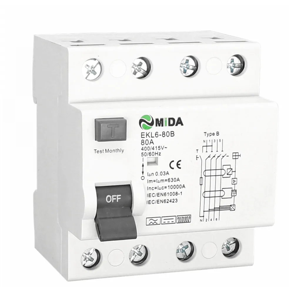RCCB 10KA 4Pole 30mA Type B RCD 40A 63A 80A MIDA 80B для зарядной станции EV|Переключатели и рычаги авто| |