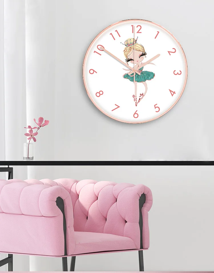 Тихие металлические круглые декоративные настенные часы розовые детские комнаты девушка сердце стильные настенные часы маленькие чистые и часы женские personaO313