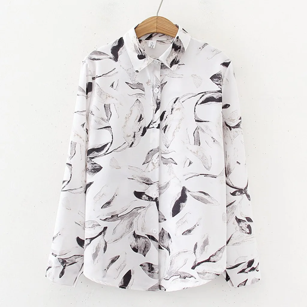 Блузка женская свободного покроя с длинным рукавом на пуговицах |