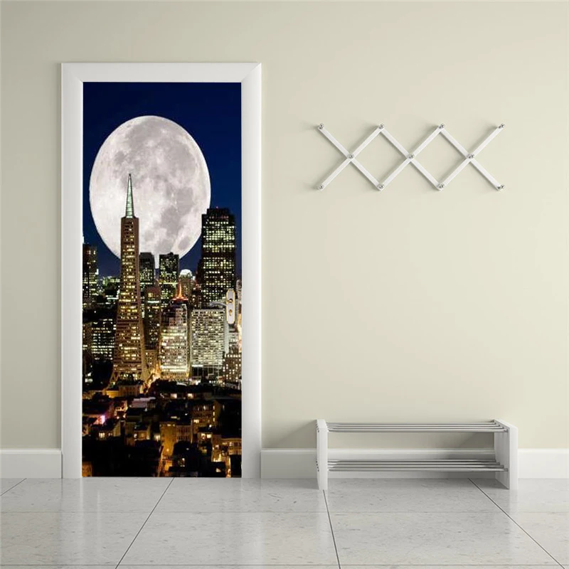 

Self-adhesive city night view art door stickers home decoration door cover wall stickers mural porch wallpaper poster