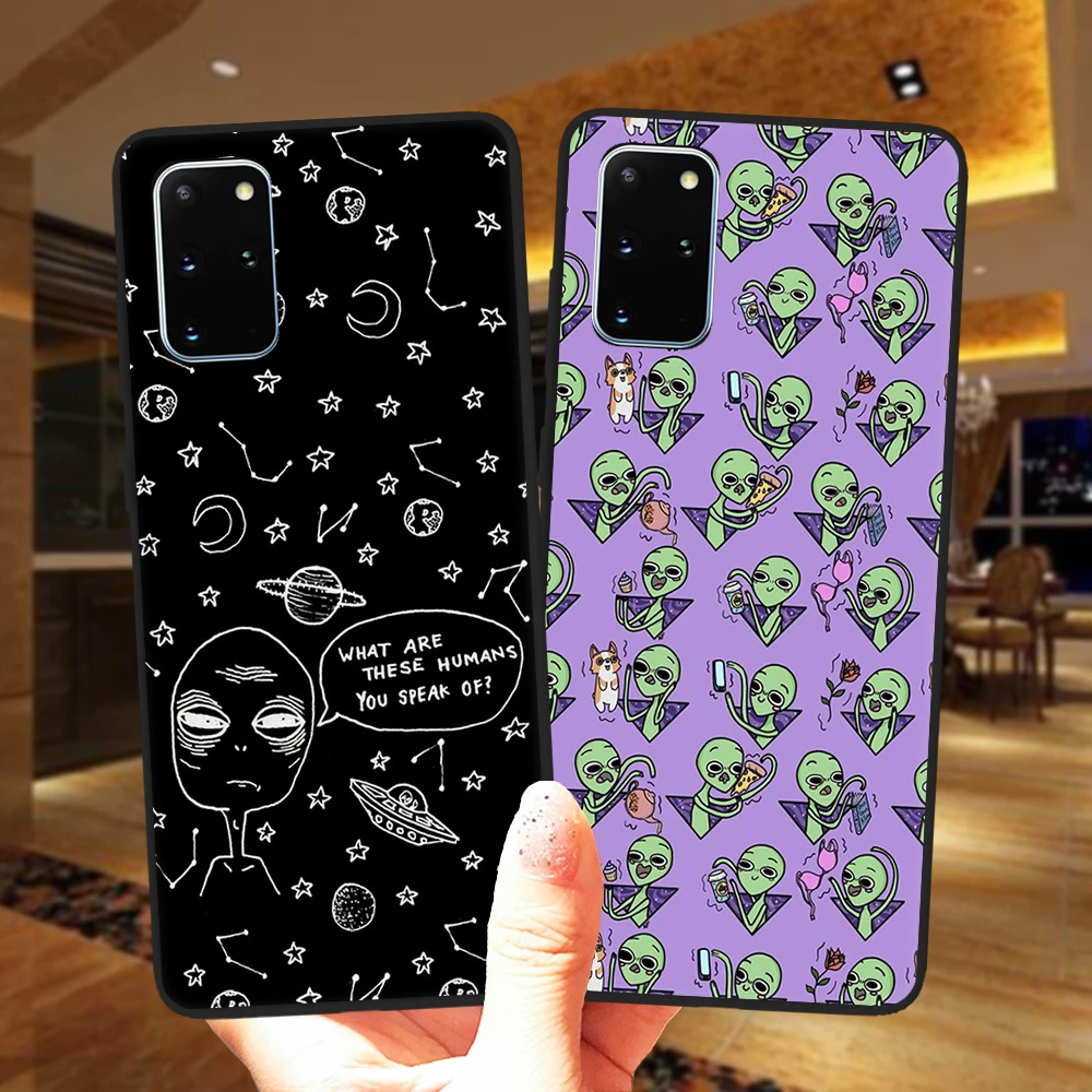 Cute Alien Space UFO Black Silicone Phone Case Cover For Samsung Galaxy S20 FE S8 S9 S10 Plus S10E Note 20 Ultra 10 Pro
