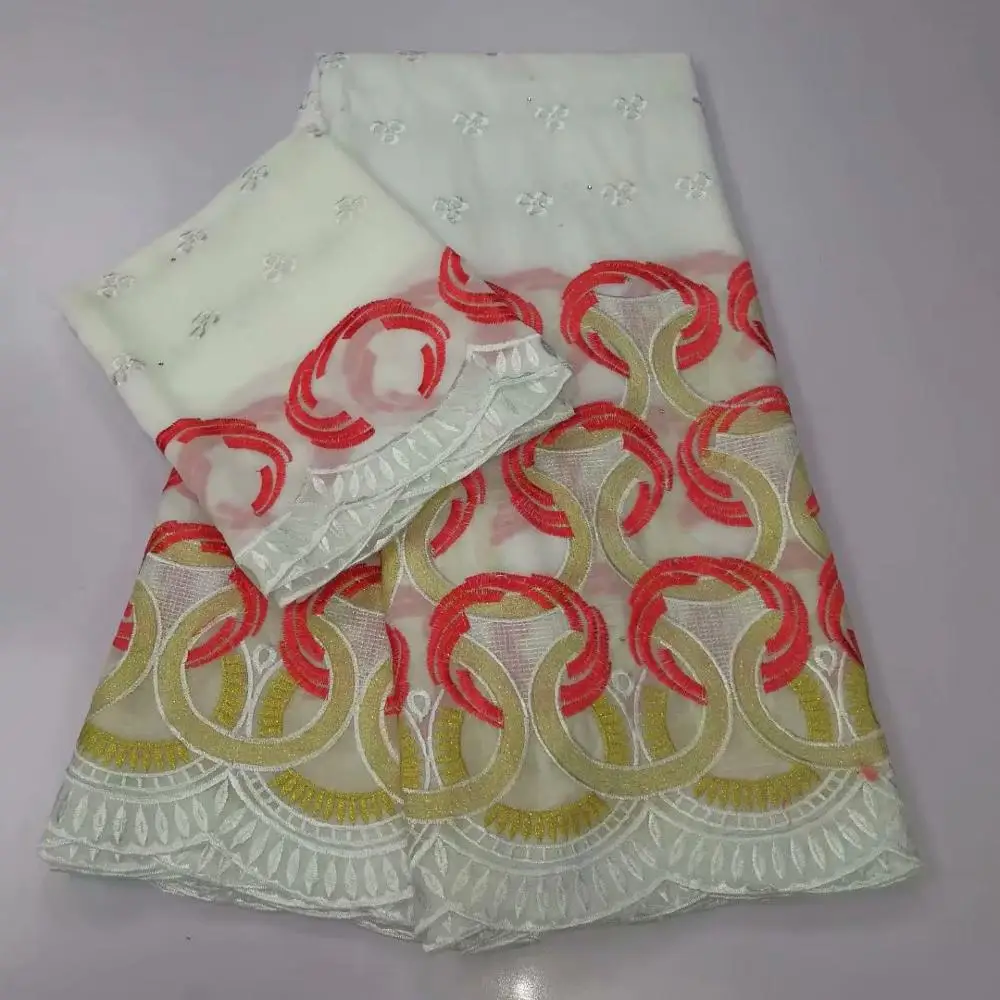Новинка 2 + 5 ярдов хлопчатобумажная ткань вышивка парча 2019 Riche Африканский Базен