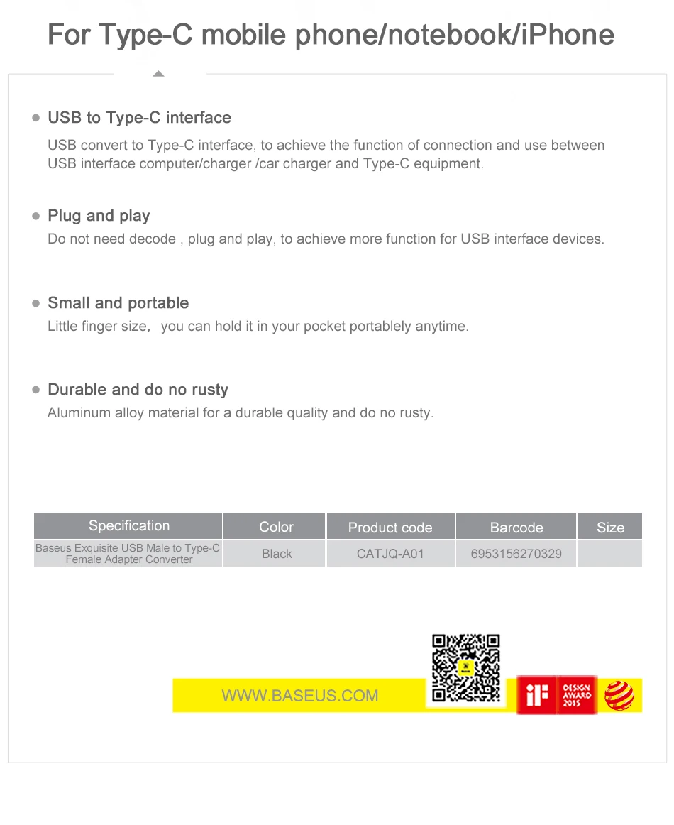 Адаптер Baseus USB на usb type C OTG USB-C конвертер type-c адаптер для samsung S10 Xiaomi Mi 9t Oneplus 7 6t USB OTG разъем