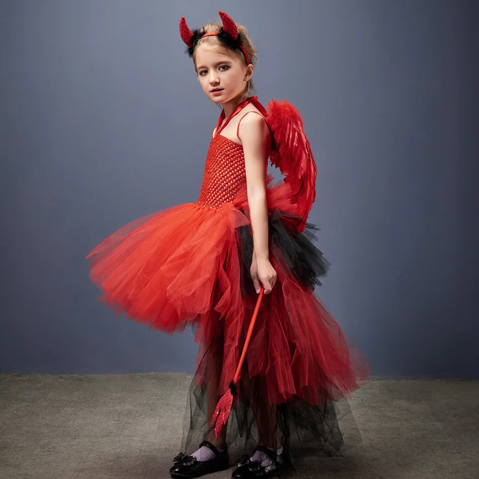 Костюм для девочек костюм красного дьявола с крыльями рогами страшные костюмы