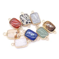 natural stone lapis lazuli pendants rectangle gold plated connectors charms for jewelry findings making necklace gifts