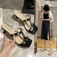 35 43 size womens shoes europe station rivet square head sandals and slippers women summer 41 stilettos french high heels