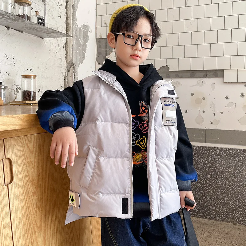 

Teenage Boys Casual Sport Waistcoat Children Zipper Sleeveless Down Puffer Jacket Kids Autumn Winter Letter Vest For 8 9 10 12 Y