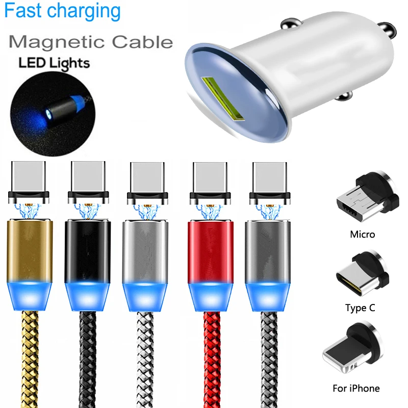 Магнитный USB кабель для зарядки Micro iPhone 7 8 X XS MAX Xiaomi 9 A1 A2 A3 быстрая зарядка