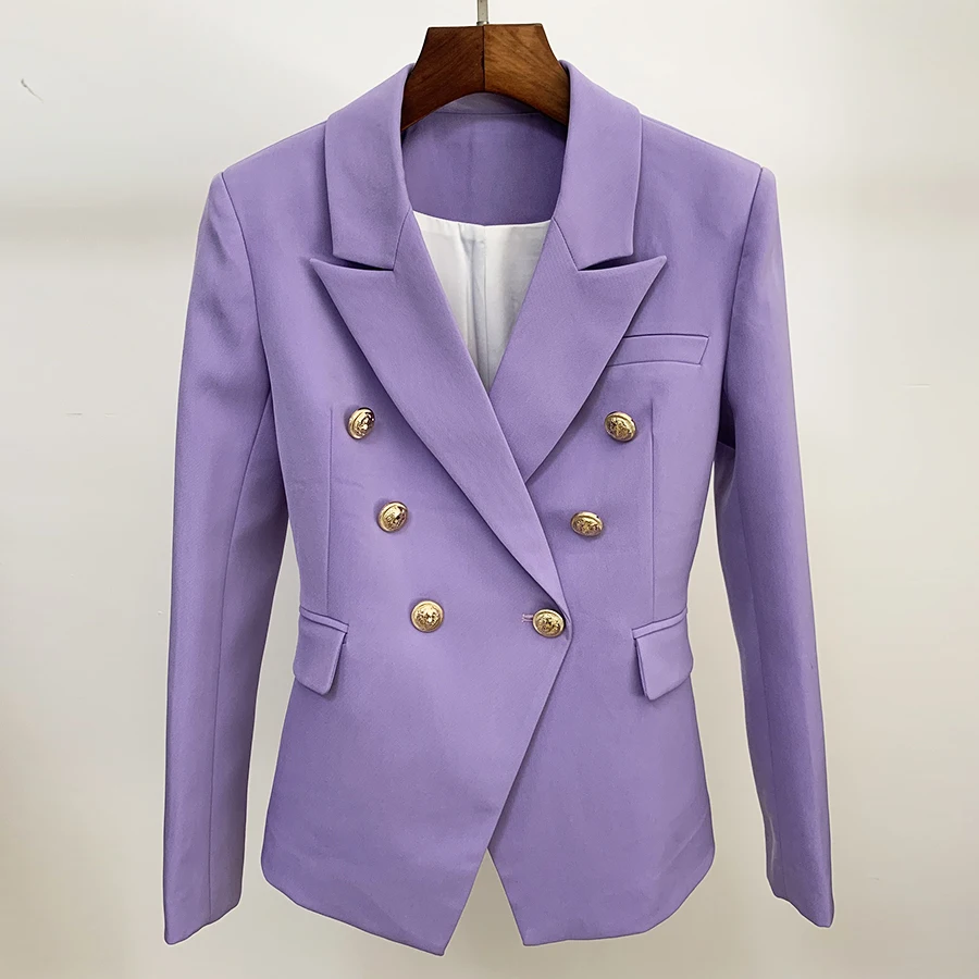 HIGH QUALITY Newest 2021 Designer Blazer Women's Classic Lion Buttons Double Breasted Slim Fit Blazer Jacket Lavender