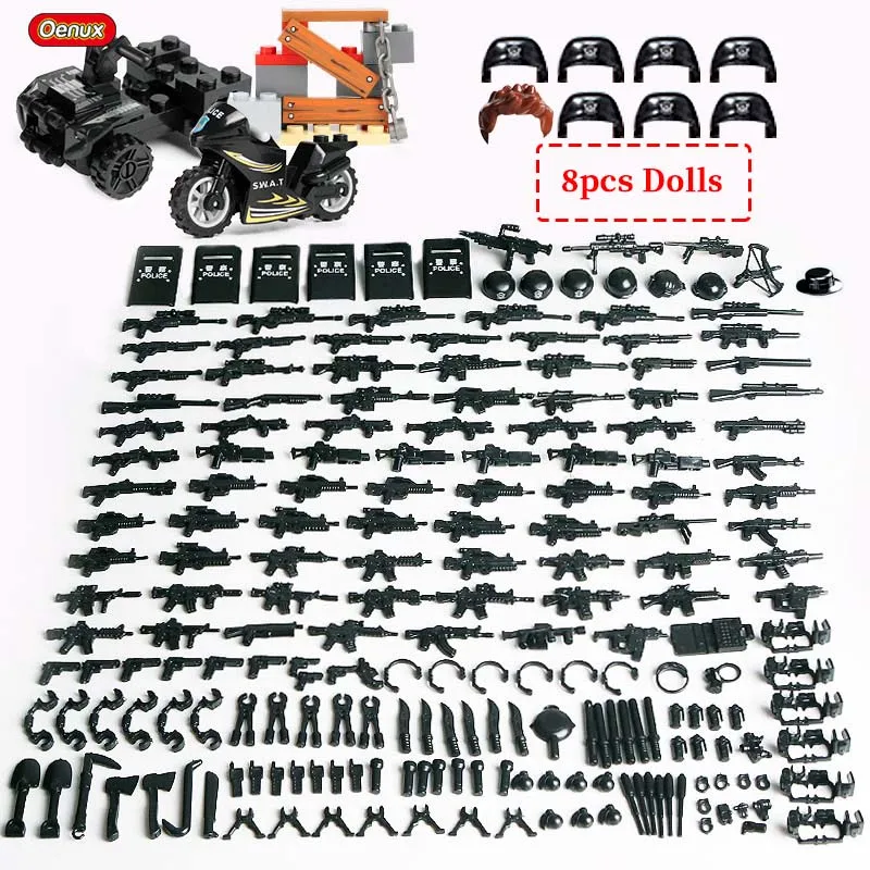 Oenux 8 шт. Новинка Мини спецназ полиция армия солдаты фигурки с оружием милитари