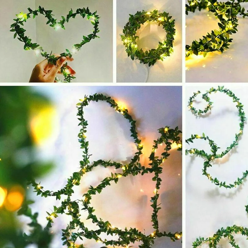 

Green Leaf Garland String Lights LED Flexible Copper Artificial Leaf Vine Lights for Christmas Wedding Party Decor