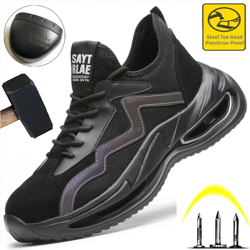 

2021 Men Safety Shoes Boots Steel Toe Work Sneakers Men Indestructible Shoes Anti-smash Anti-puncture Work Shoes Boots For Men