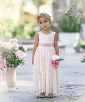 boho lace ivory flower girls dress with pink sash open back toddler junior bridesmaid gowns kids weding party vestido