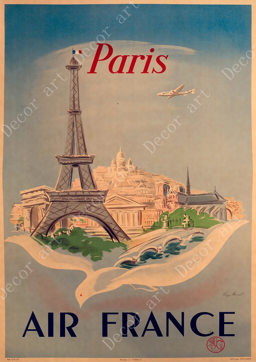 Путешествия в Париж по воздуху Франция город холст живопись винтажные настенные