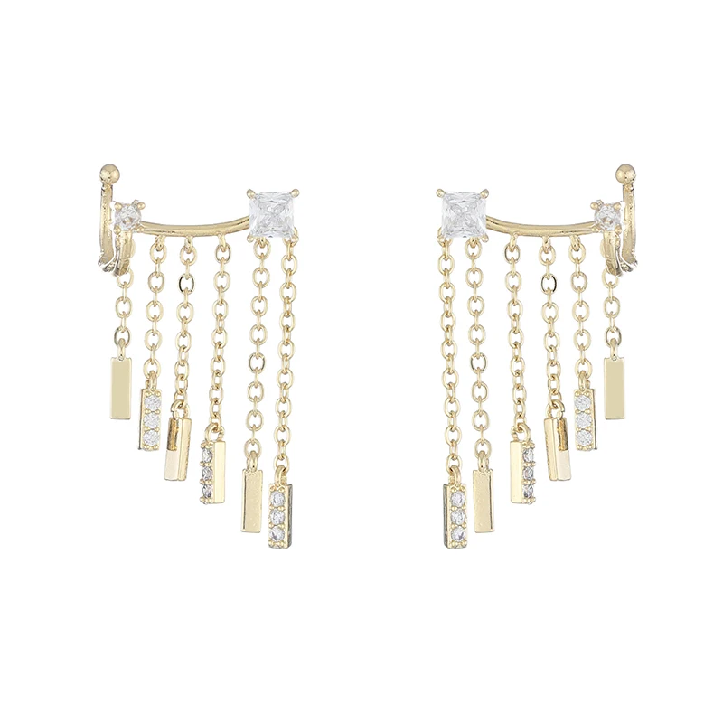 

2021 Trend 14K Real Gold Plated Crystal Tassel Earrings for Women Temperament Jewelry AAA Zirconia S925 Silver Needle Stud Gift
