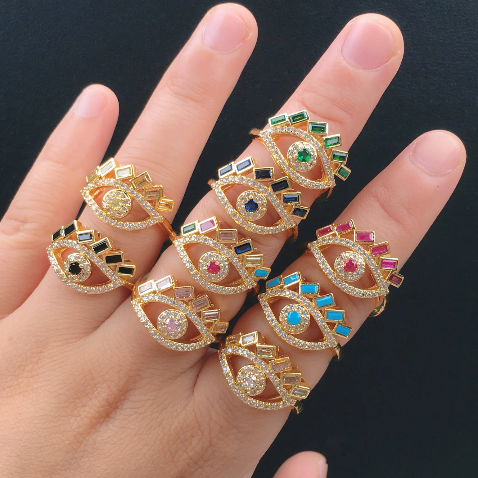 

Colorful Crystal Evil Eye Rings for Women Gold Plated Ring HipHop Punk Open Adjustable Ring Christmas Gifts Party Jewelry