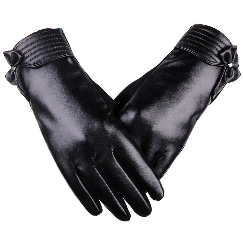 

Fashion Gloves Bowknot Full Finger Gloves Mobile Phone Touch Screen Warm Gloves Cycling Fall Winter Plus Velvet Ladies Gloves