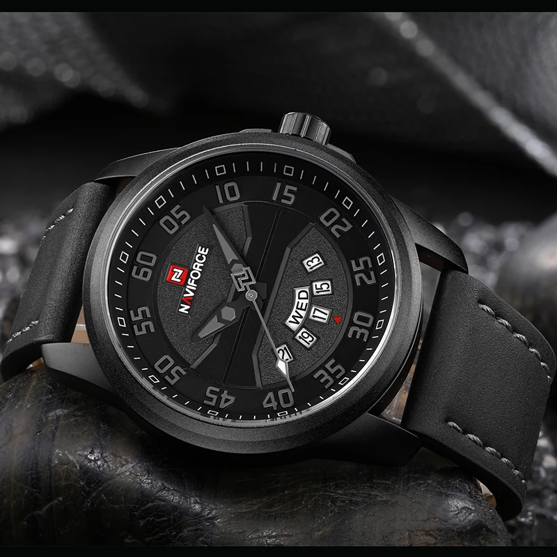 NAVIFORCE мужские спортивные кварцевые часы армейские военные с датой кожаный