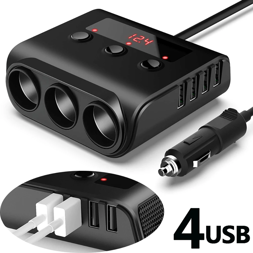 

DUTRIEUX 3 Way Car Cigarette Lighter Adapter 12V-24V Socket Splitter Plug LED 4 USB Charger Adapter 2.4A 100W For Phone MP3 DVR