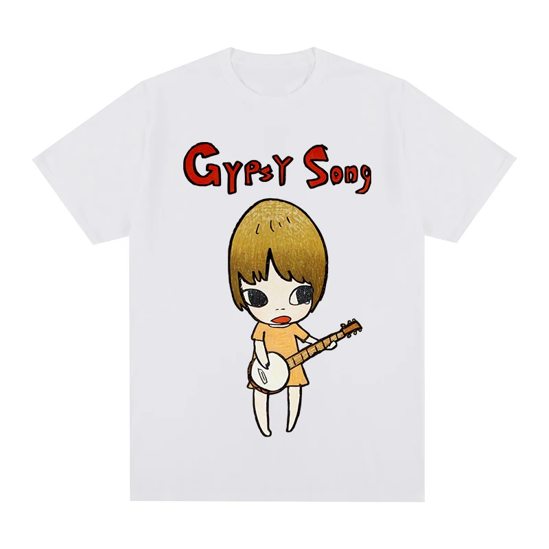 

Футболка Yoshitomo с надписью «Nara», топ с рисунком цыганской песни, рок-гитары, Модная белая Винтажная футболка унисекс с рисунком граффити в япо...