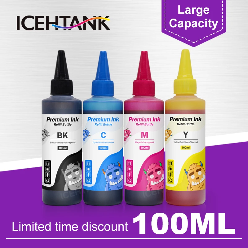 

ICEHTANK Universal 100ml Bottle Dye Ink Refill For HP for Canon For Epson For Brother Printer Ink Inkjet Cartridge Ciss tank