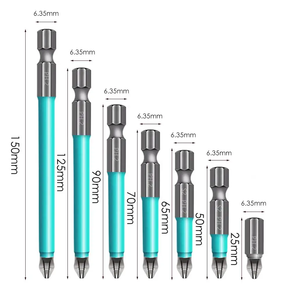 

1/4" Hex Shank Magnetic Anti Slip Long Reach Electric Screwdriver Bits Precision PH2 Single Phillips/Cross Head Power Tools