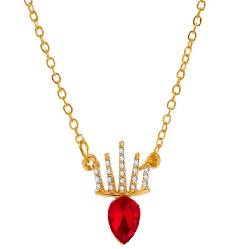

Simple Crown Crystal Pendant Wedding Necklace Gold Color Chain Necklace for Women Luxury Fashion Jewelry