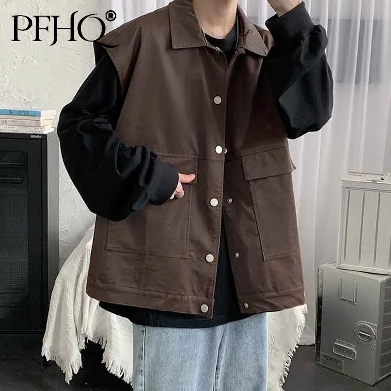 PFHQ 2021 новый мужской жилет сафари Стиль искусственная кожа однобортный