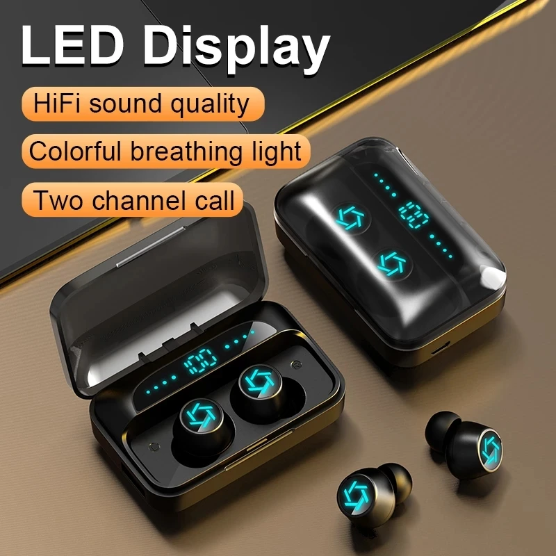 Fone de Ouvido Esporte à Prova Toque com Cancelamento Led sem Fio Display Bluetooth Estéreo Alta Fidelidade Dfingerprint Água Impressão Digital Ruído V5.0