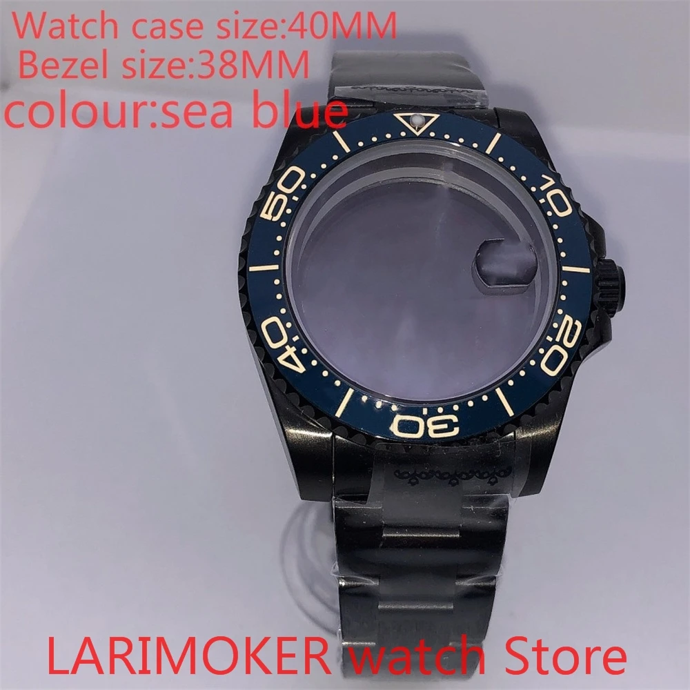

Suitable for NH35 NH36 Miyota 8215 40mm 904L stainless steel case, sealed black back cover, with rotating glass bezel sea blue