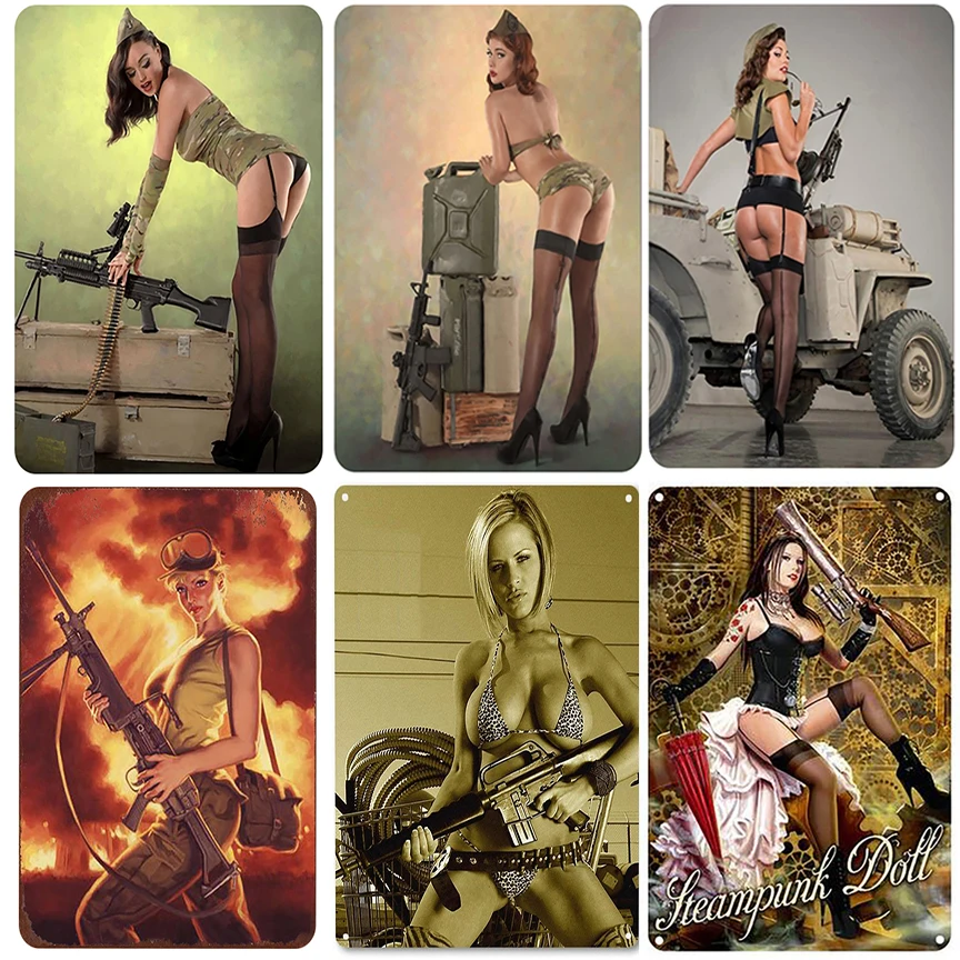 Sexy girl motorcycle girl retro metal panel painting decorative wall club bar garage gym Cafe garage decorative metal wall sign