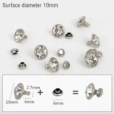 silver 10mm 50 комплектов 5-11 мм с отделкой кристаллами, стразами, заклепками, стразами, шпильки DIY, сумка для одежды, кожаные декоративные шипы для перекуса, стеклянные сверла для ногтей - Цвет: silver 10mm
