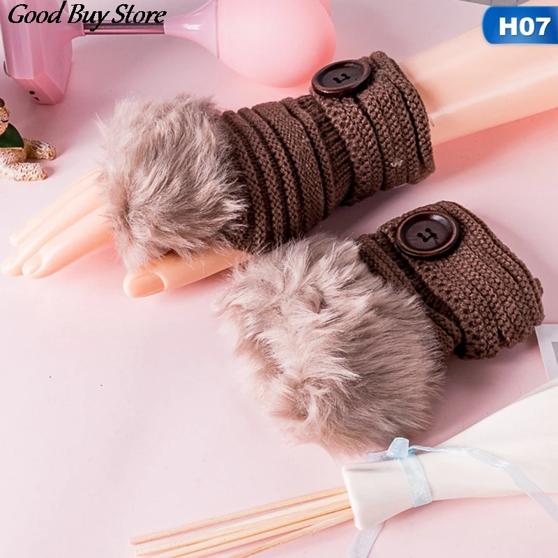 

Knitwear Women Gloves Autumn Winter Fashion Fingerless Hand Cover Faux Fur Knitted Keyboard Gloves Soft Comfortable Mittens Warm