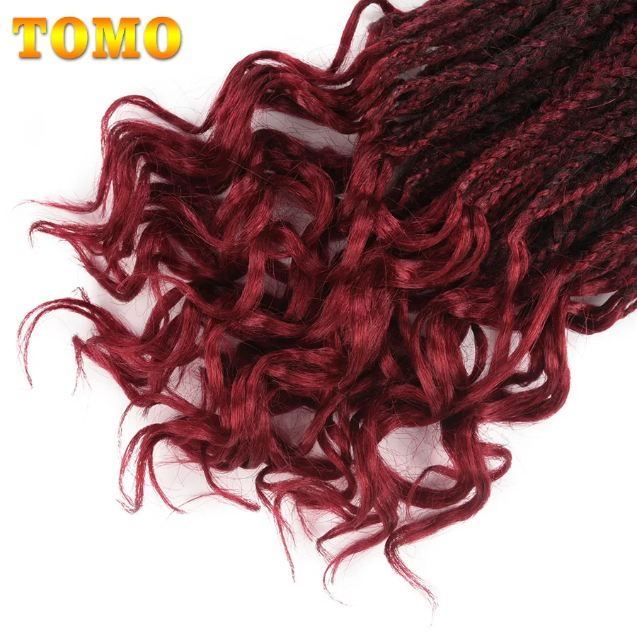 TOMO, 22 корня, кудрявые концевые коробки, косички, вязанные волосы, 14, 18, 24 дюйма, вязанные крючком косички с волнистым концом, синтетические косички для наращивания волос
