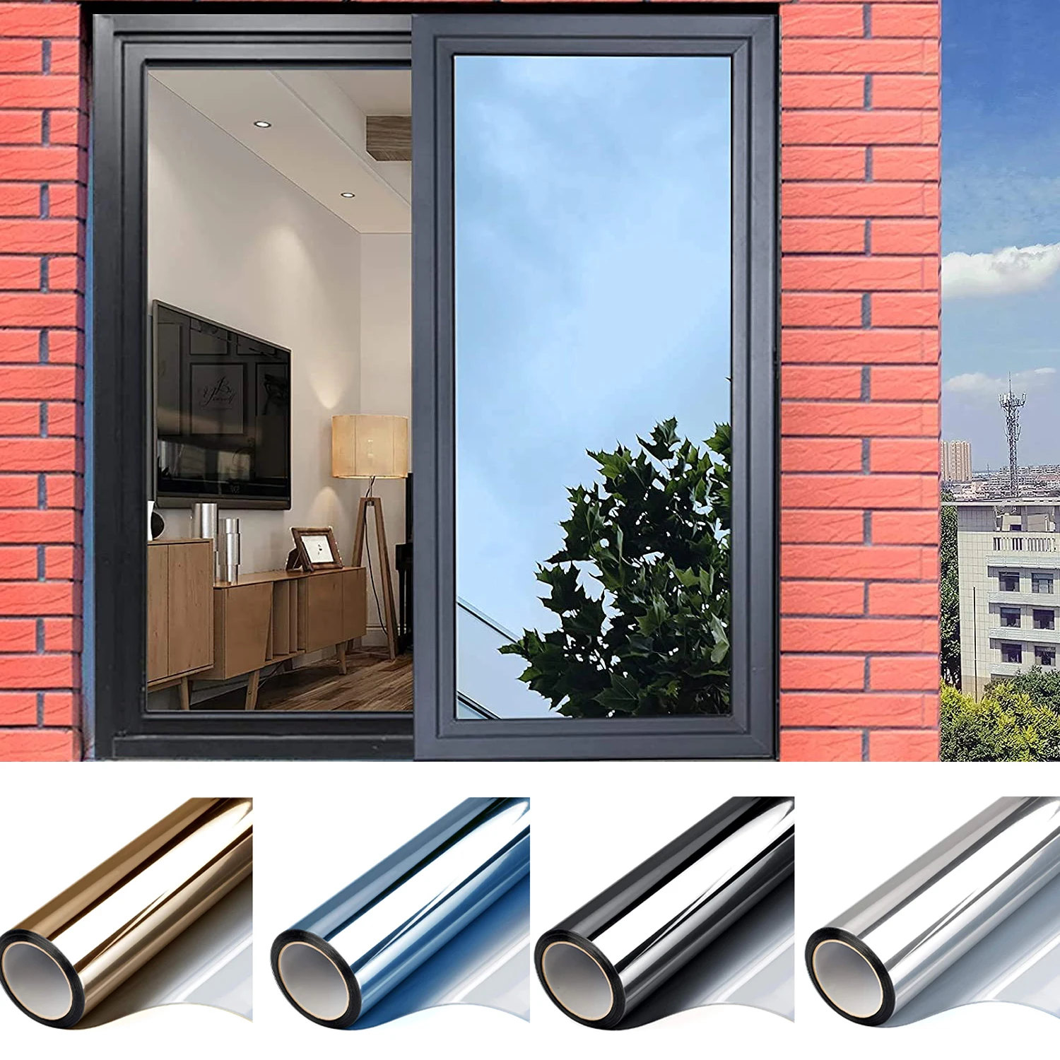 

One Way Mirror Window Film Privacy Sun Blocking Sticker Heat Control Anti UV Reflective Film Self Adhesive Window Tint for Home
