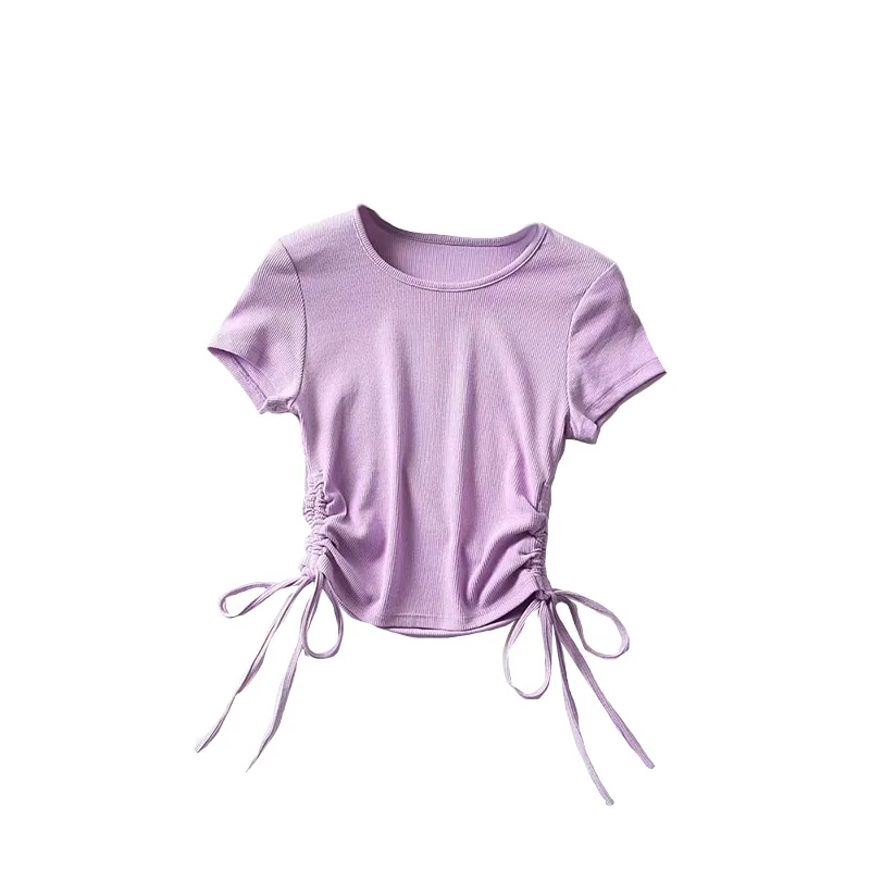 

Летняя укороченная базовая одежда на шнуровке, женские пуловеры с длинным рукавом, футболки в рубчик, женские укороченные топы в стиле Хара...