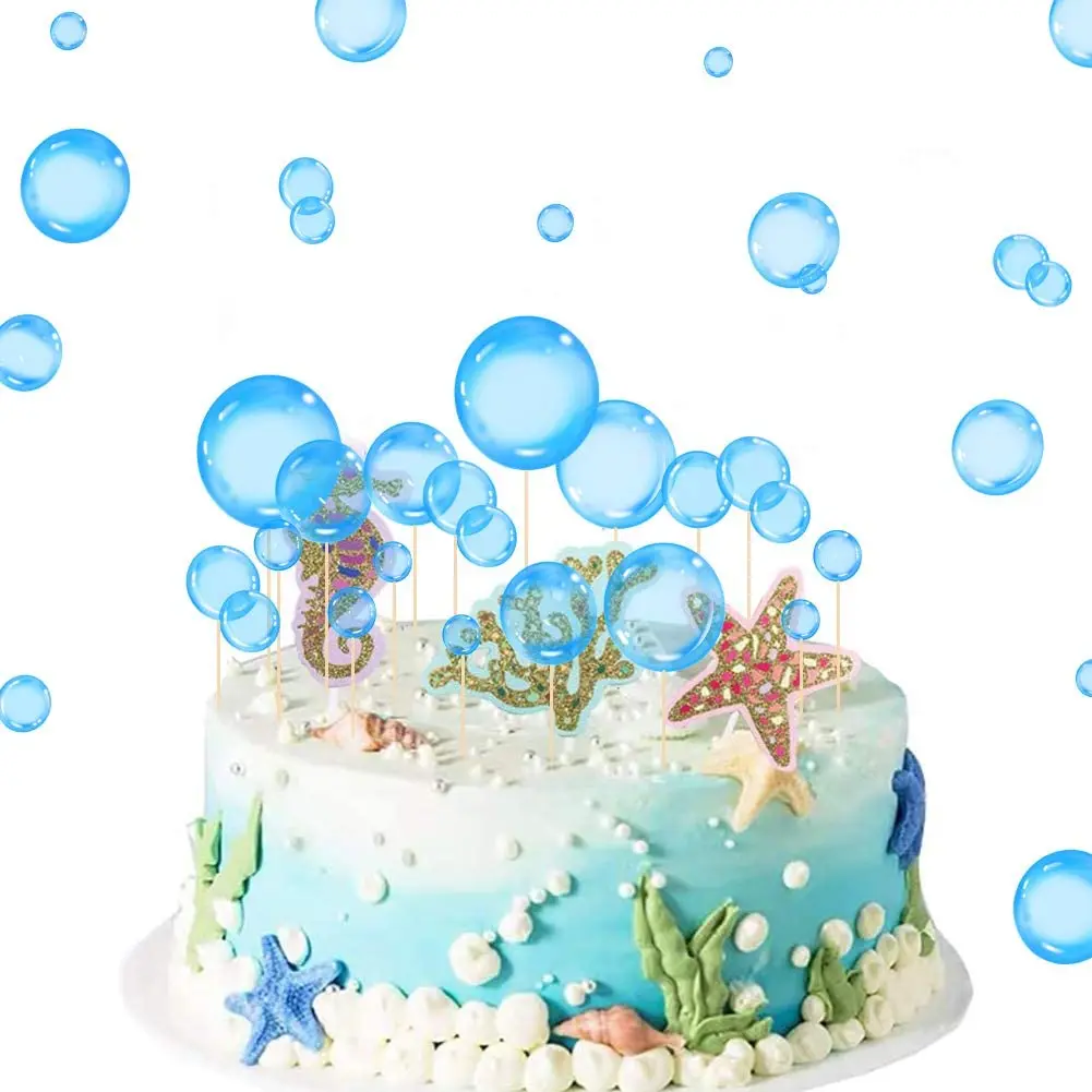 

27Pcs Blue Bubble Cupcake Toppers Underwater Party Decor Children's Party Supplies Bubble Cake Decorations For Under The Sea Bab