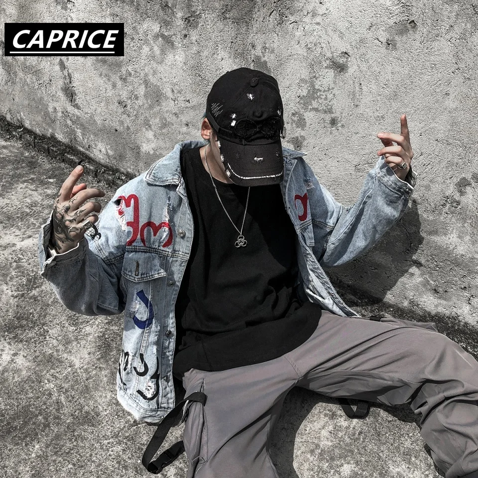 Мужские джинсовые куртки с надписями и граффити уличная одежда в стиле хип-хоп