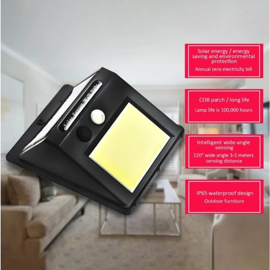 Водонепроницаемый индукционный Солнечный настенный светильник 48 Светодиодный