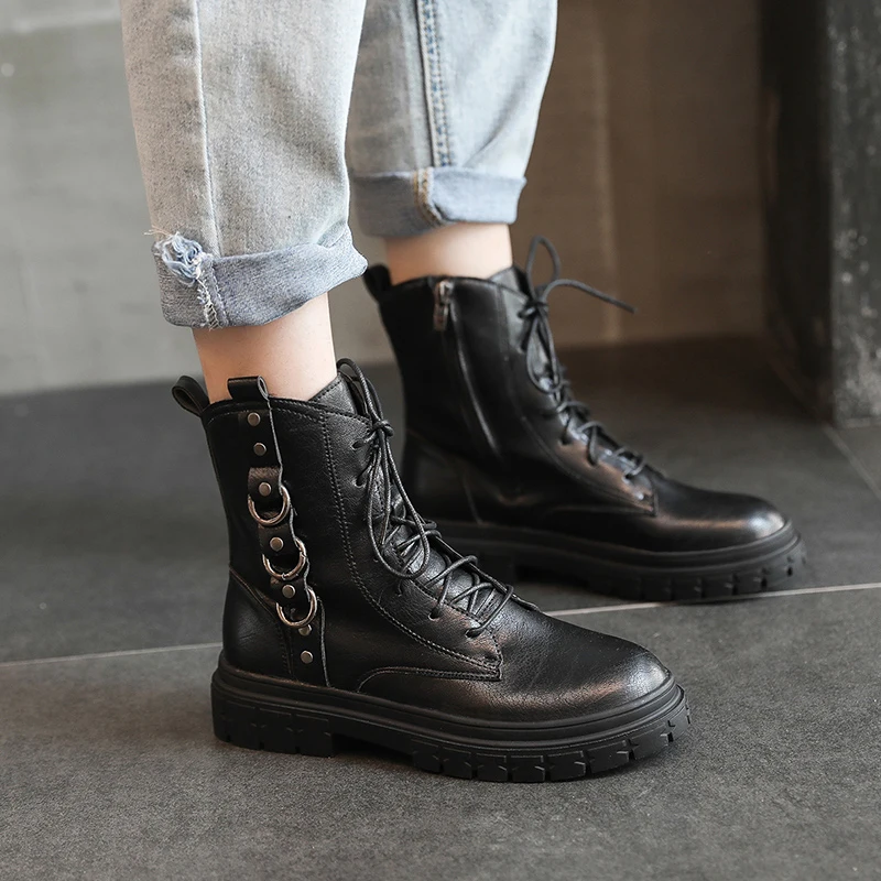 Rimocy/женские байкерские ботинки женские черные кожаные ботильоны на молнии со