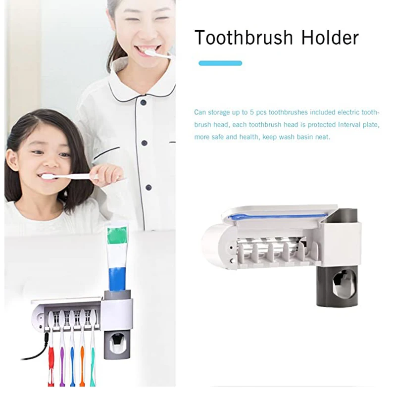 

UV Light Ultraviolet Toothbrush Sterilizer Toothbrush Holder Automatic Toothpaste Squeezers Cleaner 3in1 Antibacteria Holder