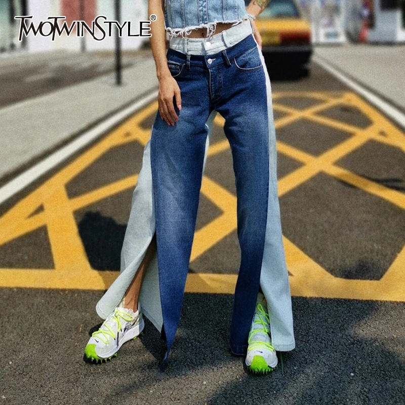 TWOTWINSTYLE Повседневное хит Цвет спереди Разделение джинсы для Для женщин Высокая